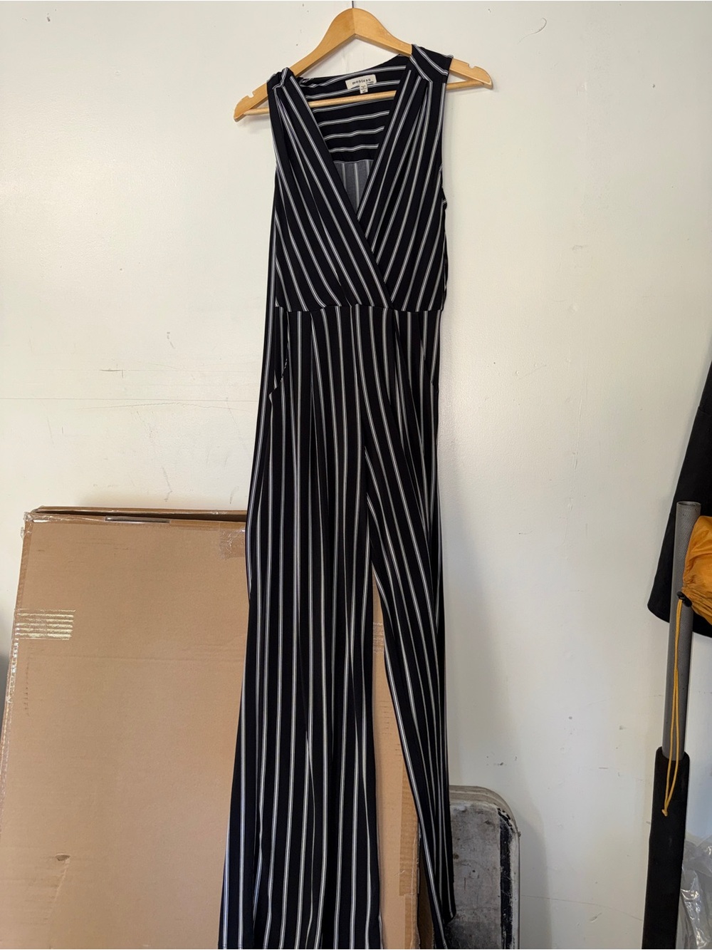 Monteau Black and White Vertical Stripe Sleeveless Jumpsuit